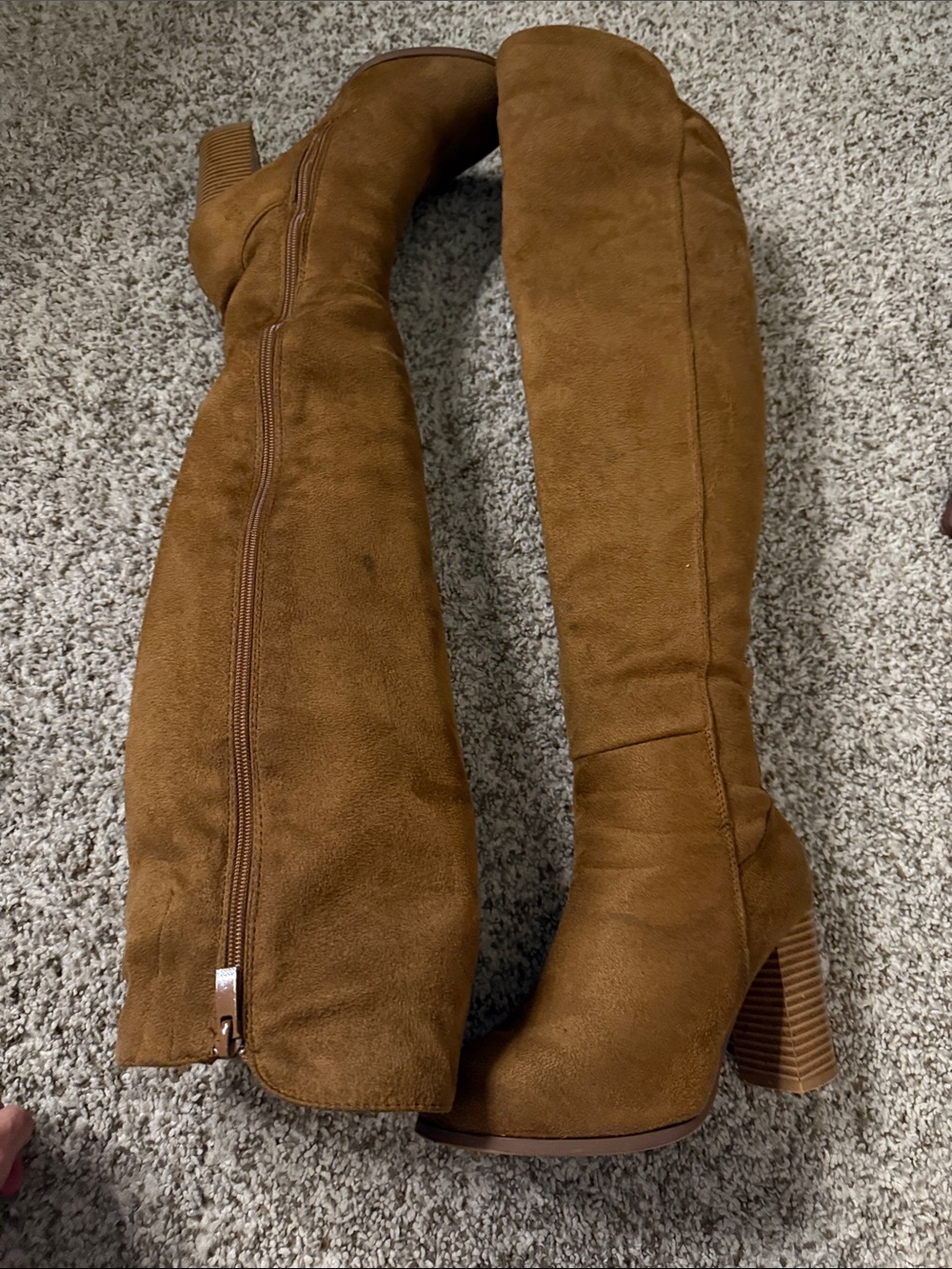 Over-the-Knee Suede-Look Boots in Tan with Chunky Heel